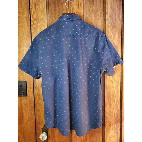 Denim & Flower Ricky Singh Slim Fit Lg Short Sleeve Shirt USA Navy w/ Dolphins - Picture 2 of 9